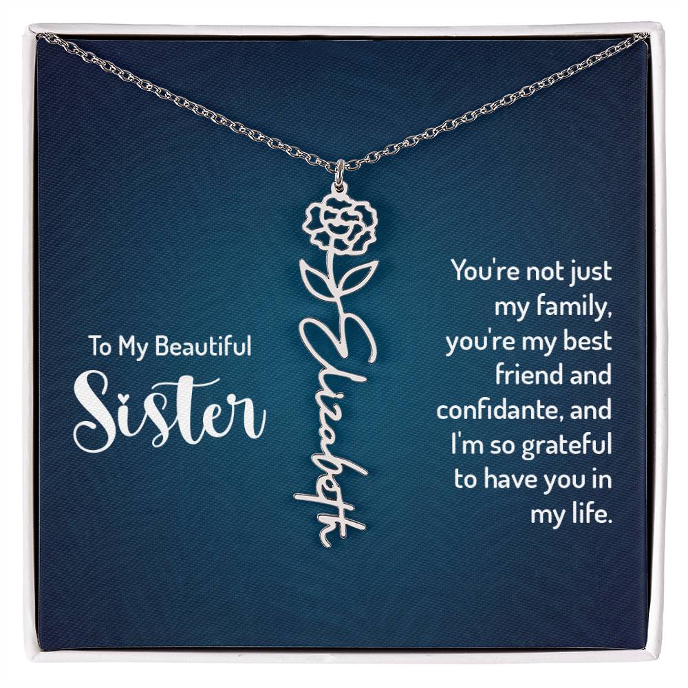 To My Beautiful Sister - Flower Name Necklace