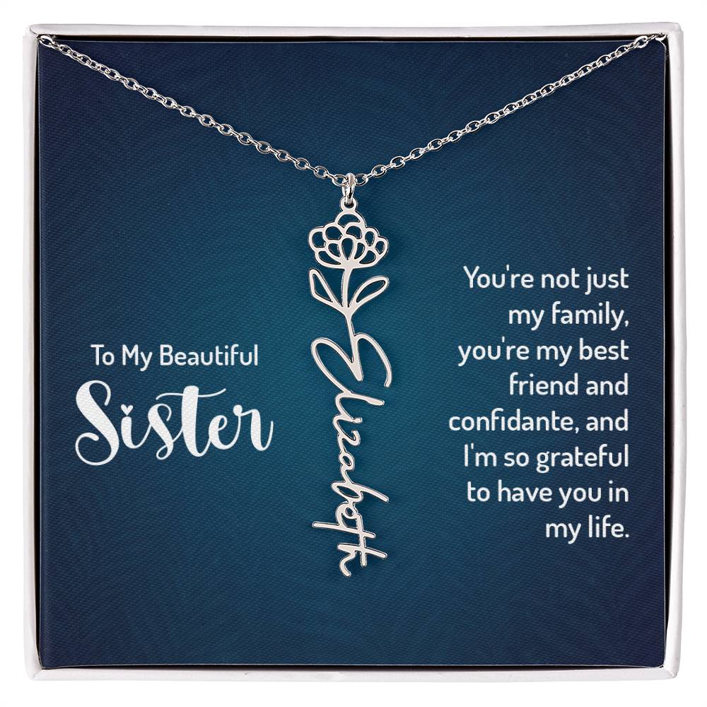 To My Beautiful Sister - Flower Name Necklace